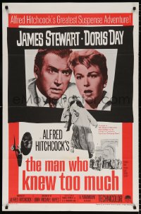 6j562 MAN WHO KNEW TOO MUCH 1sh R1960s James Stewart & Doris Day, directed by Alfred Hitchcock!