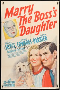 6j575 MARRY THE BOSS'S DAUGHTER 1sh 1941 Fox art of Brenda Joyce w/terrier & Edwards!