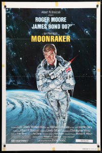 6j599 MOONRAKER style A int'l teaser 1sh 1979 art of Roger Moore as Bond in space by Goozee!