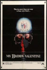 6j614 MY BLOODY VALENTINE 1sh 1981 bloody gas mask, there's more than one way to lose your heart!
