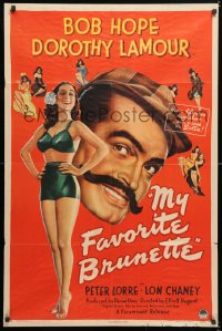 6j618 MY FAVORITE BRUNETTE 1sh 1947 Bob Hope & full-length sexy Dorothy Lamour in swimsuit!