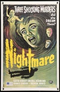 6j641 NIGHTMARE 1sh 1964 David Knight & Moira Redmond in English Hammer horror!