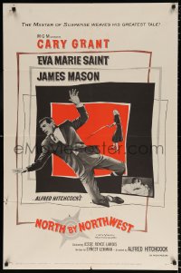 6j646 NORTH BY NORTHWEST 1sh 1959 Alfred Hitchcock classic with Cary Grant & Eva Marie Saint!