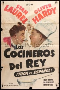 6j650 NOTHING BUT TROUBLE Spanish/US 1sh 1945 great art of Stan Laurel & chef Oliver Hardy!