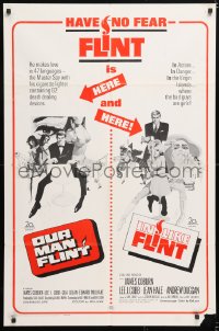 6j666 OUR MAN FLINT/IN LIKE FLINT 1sh 1967 James Coburn, Flint Double-bill, Bob Peak art!