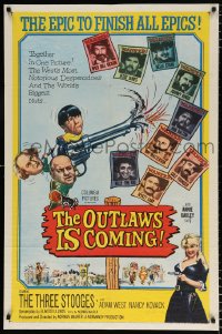 6j670 OUTLAWS IS COMING 1sh 1965 The Three Stooges with Curly-Joe are wacky cowboys!