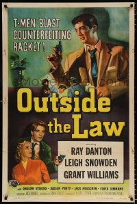6j671 OUTSIDE THE LAW 1sh 1956 art of Treasury Man Ray Danton who blasts a counterfeiting racket!