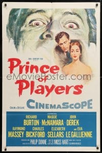 6j695 PRINCE OF PLAYERS 1sh 1955 Richard Burton as Edwin Booth, perhaps greatest stage actor ever!