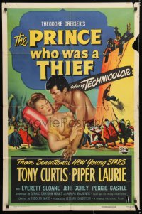 6j697 PRINCE WHO WAS A THIEF 1sh 1951 romantic art of Tony Curtis & pretty Piper Laurie!