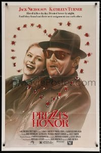 6j701 PRIZZI'S HONOR 1sh 1985 Bryan art of smoking Jack Nicholson & Kathleen Turner w/bullet holes!