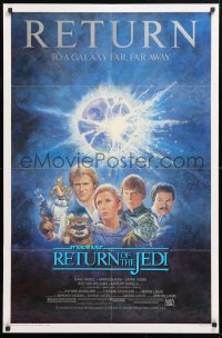 6j732 RETURN OF THE JEDI studio style 1sh R1985 George Lucas classic, Mark Hamill, Ford, Tom Jung art!