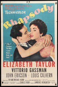 6j734 RHAPSODY 1sh 1954 Elizabeth Taylor must possess Vittorio Gassman, heart, body & soul!