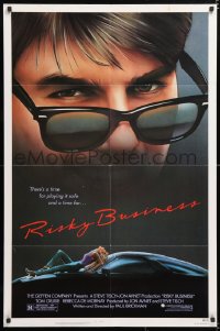 6j744 RISKY BUSINESS 1sh 1983 classic close up art of Tom Cruise in cool shades by Drew Struzan!