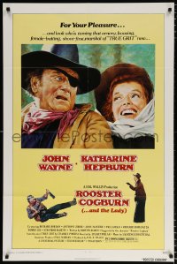 6j756 ROOSTER COGBURN 1sh 1975 great art of John Wayne & Katharine Hepburn!