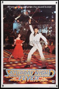 6j764 SATURDAY NIGHT FEVER teaser 1sh 1977 best image of disco John Travolta & Karen Lynn Gorney!