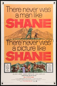 6j787 SHANE 1sh R1966 most classic western, Alan Ladd, Jean Arthur, Van Heflin, De Wilde!