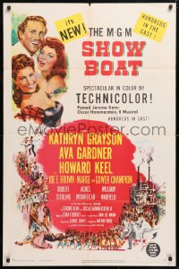 6j795 SHOW BOAT 1sh 1951 singing Kathryn Grayson, sexy Ava Gardner, Howard Keel, Joe E. Brown!