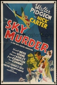 6j804 SKY MURDER 1sh 1940 Walter Pidgeon as Nick Carter, cool art airplane artwork!