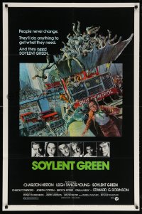 6j824 SOYLENT GREEN 1sh 1973 Charlton Heston trying to escape by John Solie, people never change!