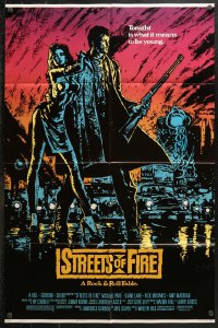 6j853 STREETS OF FIRE 1sh 1984 Walter Hill directed, Michael Pare, Diane Lane, artwork by Riehm!