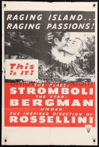 6j856 STROMBOLI military 1sh R1960s Ingrid Bergman, directed by Roberto Rossellini, cool volcano art!