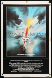 6j861 SUPERMAN 1sh 1978 D.C. comic book superhero Christopher Reeve, cool Bob Peak logo art!