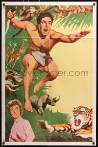6j874 TARZAN 1sh 1960s cool jungle action art of Tarzan, Jane & wild animals!