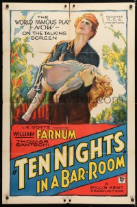 6j877 TEN NIGHTS IN A BARROOM style B 1sh 1931 cool artwork of Farnum carrying little girl!
