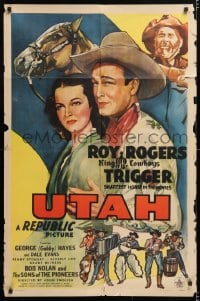 6j927 UTAH 1sh 1945 art of Roy Rogers, Trigger, Dale Evans, Gabby Hayes & Sons of the Pioneers!