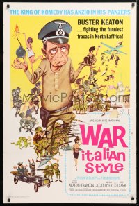 6j946 WAR ITALIAN STYLE 1sh 1966 Due Marines e un Generale, cartoon art of Buster Keaton as Nazi!