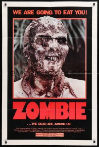 6j998 ZOMBIE 1sh 1980 Zombi 2, Lucio Fulci classic, gross c/u of undead, we are going to eat you!