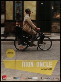 6k820 MON ONCLE French 1p R2013 Jacques Tati as My Uncle, Mr. Hulot with kid on bicycle!