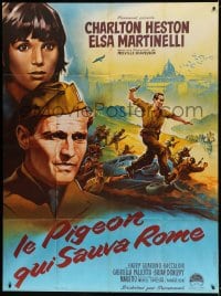 6k847 PIGEON THAT TOOK ROME French 1p 1962 art of Charlton Heston & Elsa Martinelli by Roger Soubie!