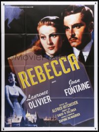 6k878 REBECCA French 1p R2000s Alfred Hitchcock, great image of Laurence Olivier & Joan Fontaine!