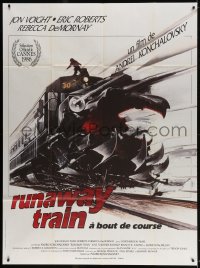 6k891 RUNAWAY TRAIN French 1p 1986 different Landi art of Jon Voight standing on train!