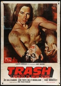 6k282 ANDY WARHOL'S TRASH Italian 1p 1972 different art of barechested Joe Dallessandro by Symeoni!