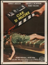 6k307 CLAP, YOU'RE DEAD Italian 1p 1974 art of naked dead woman & bloody clapboard on movie set!