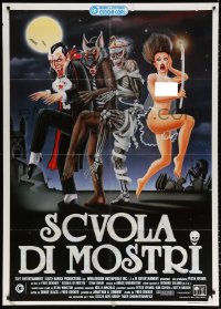 6k396 MONSTER SQUAD Italian 1p 1988 different Cecchini art of Dracula, Mummy, Wolfman & naked girl!