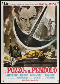 6k413 PIT & THE PENDULUM Italian 1p R1975 art of Vincent Price, Roger Corman & Edgar Allan Poe!