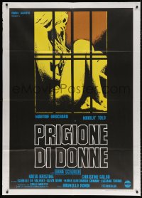 6k424 RIOT IN A WOMEN'S PRISON Italian 1p 1974 art of sexy naked Martine Blanchard behind bars!