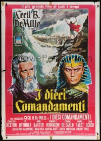 6k463 TEN COMMANDMENTS Italian 1p R1970s DeMille classic, art of Charlton Heston & Yul Brynner!