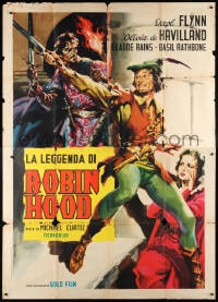 6k148 ADVENTURES OF ROBIN HOOD Italian 2p R1962 different art of Errol Flynn & De Havilland, rare!