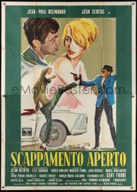 6k156 BACKFIRE Italian 2p 1964 great Ercole Brini art of Jean Seberg & Jean-Paul Belmondo!