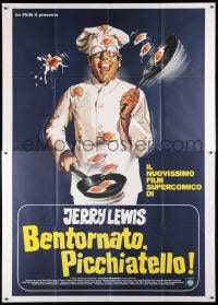 6k193 HARDLY WORKING Italian 2p 1981 different art of Jerry Lewis in chef's outfit frying eggs!
