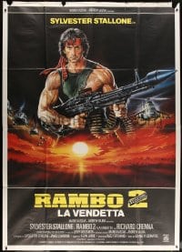 6k236 RAMBO FIRST BLOOD PART II Italian 2p 1985 great Casaro art of Sylvester Stallone w/huge gun!