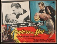 6k042 BAD & THE BEAUTIFUL Mexican LC 1953 best romantic cloes up of Lana Turner & Kirk Douglas!