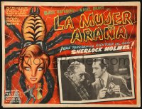 6k122 SPIDER WOMAN Mexican LC R1960 Basil Rathbone as Sherlock Holmes with Arthur Hohl, cool art!