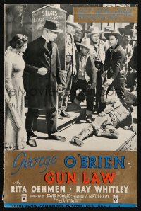 6k003 GUN LAW English trade ad 1938 cowboy George O'Brien, Rita Oehmen, cool western images!