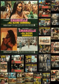 6m281 LOT OF 40 FORMERLY FOLDED 19X27 ITALIAN PHOTOBUSTAS 1960s-1970s a variety of movie scenes!