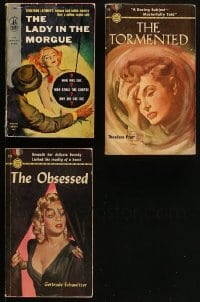 6m223 LOT OF 3 PAPERBACK BOOKS 1950s The Lady in the Morgue, The Obsessed, The Tormented!